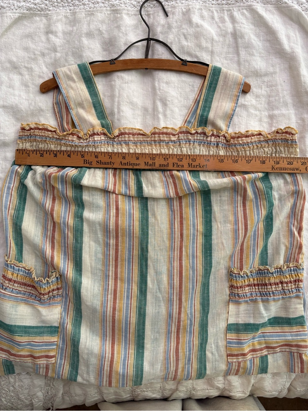 Vintage 70s Striped Smocked Pocket Tank Top - Multicolor Union Made XL - Picture 11 of 13